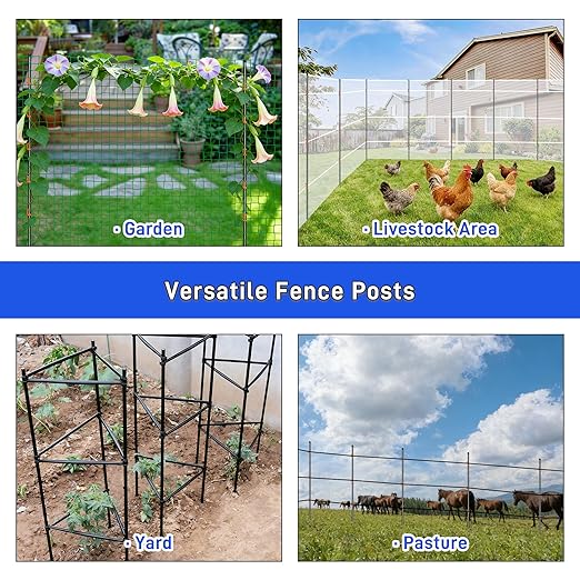 76Inch Electric Fence Posts 40Pack, Fiberglass Fence Post with 200 Adjustable Clips for Garden, Step-in Temporary Fence Stakes for Patio Yard Farm, Glass Fiber Fencing for Livestock Horse Cattle
