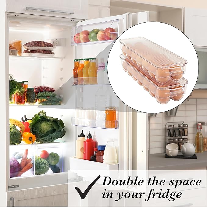 Kitchen Details Egg Crate | Dimensions: 14.5"x4.5"x2.9" | Fits 14 Eggs per Crate | Stackable | BPA Free | Easy Pull Handles | Kitchen Organization | Clear