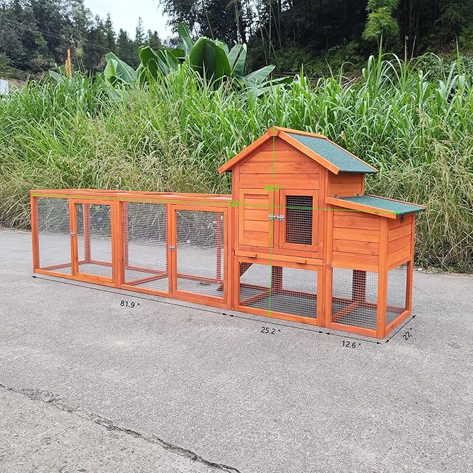122" Wood Chicken Coop with Nesting Box,Outdoor Chicken Run W/Run&Perch,Wooden Large Hen House W/Ramp&Sliding Trays,Waterproof Poultry Cage W/Sloped Asphalt Roof,for Backyard Farm Use,Natural