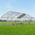 Large Metal Chicken Coop with Roosting Perch, Waterproof and UV Protection Cover, Chicken Run Outdoor Walk-in Cage Chicken Rabbit Duck Hen House for Yard Farm Use Spire Roof (10’ W x 26.2’ L x 6.4’ H)