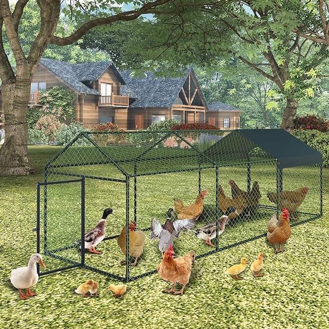 Large Metal Chicken Coop, Chicken Runs for Yard with Waterproof and Anti-Uv Cover, Portable Chicken Coop for Outdoor Chicken Rabbit Duck, Black, 120 in ×40 in×40 in