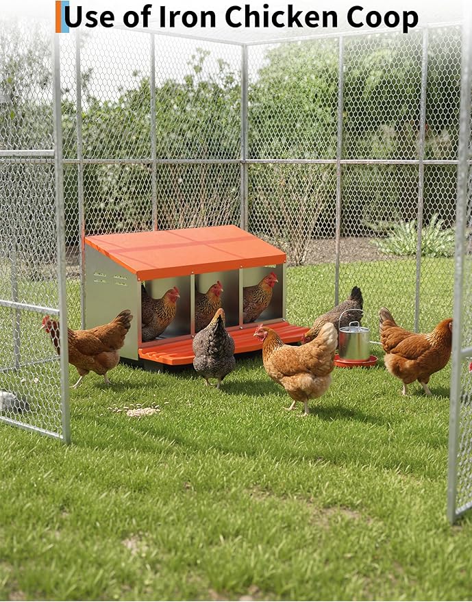 3 Room Chicken Nesting Boxes, 3 Compartment Metal Rollaway Nesting Box for Laying Hens with Cleanable Pull-Out Trays Wall Mount or Placed Design for Chicken Egg Layers