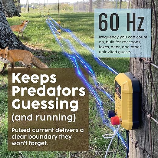 Electric Fence Charger - Powerful 110V AC Plug-in Fence Energizer for Chickens, Small Farms & Gardens - Easy Setup Predator Protection for Safer Free-Ranging