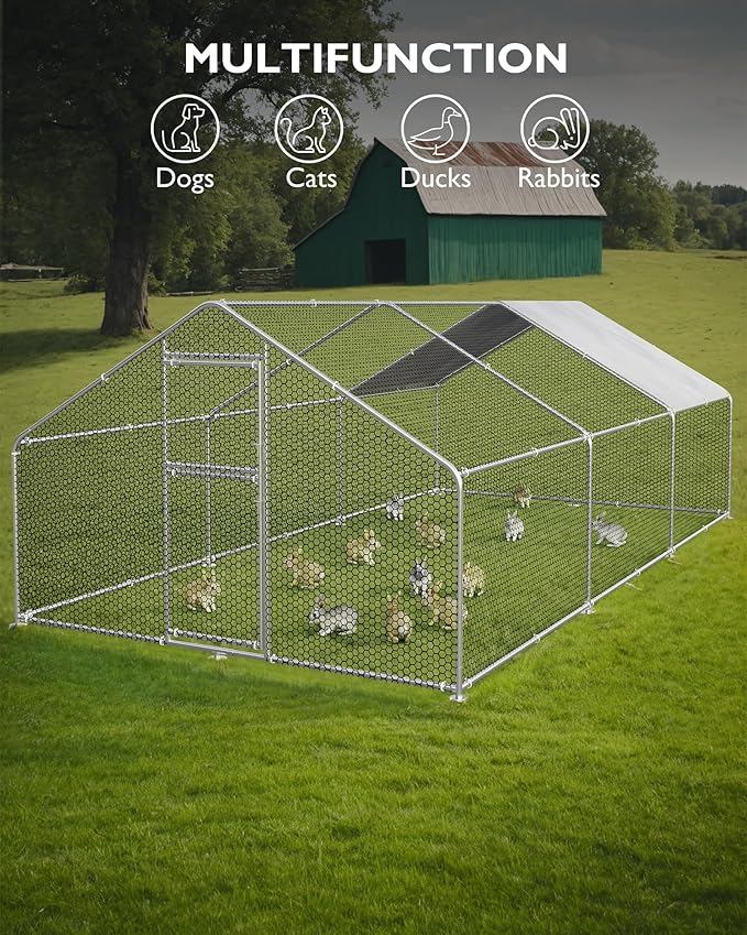 GarveeLife Chicken Coop, Large Chicken Coop for 20/30 Chickens, Metal Chicken Coop with Waterproof and Anti-UV Cover, Outdoor Chicken Coop Run, 19.7 x 9.8 x 6.4 Ft