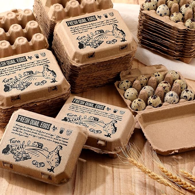 Honeydak 100 Pack Quail Egg Cartons 12 Count Paper Pulp Egg Trays with Buckle 3x4 Style Reusable Stackable Holders Container Storage Box for Farmers Kitchen Supermarkets Home, 8.27x5.51x1.57 in