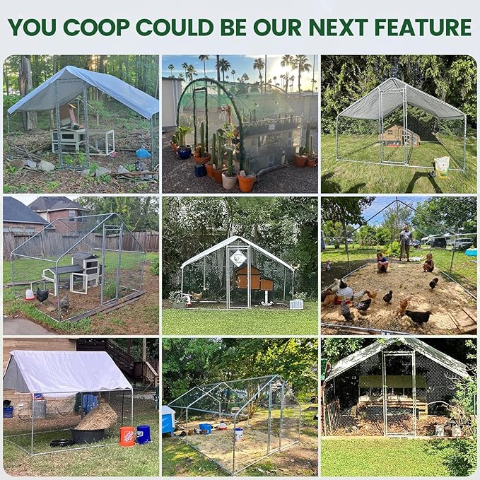 Large Walk-in Metal Chicken Coop with Chicken Run & Hardware Cloth, Solar Light, Waterproof & UV-Resistant Cover, Outdoor Poultry Cage for Farm Use, 3 Room