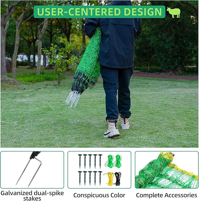 Electric Fence Netting, 49.6" H x 164' L, Portable Livestock Nets Mesh for Hog, Dogs, Deer, Goats, Larger Animals Electric Fencing for Backyards, Homesteaders, Farms, Ranches, Gardens