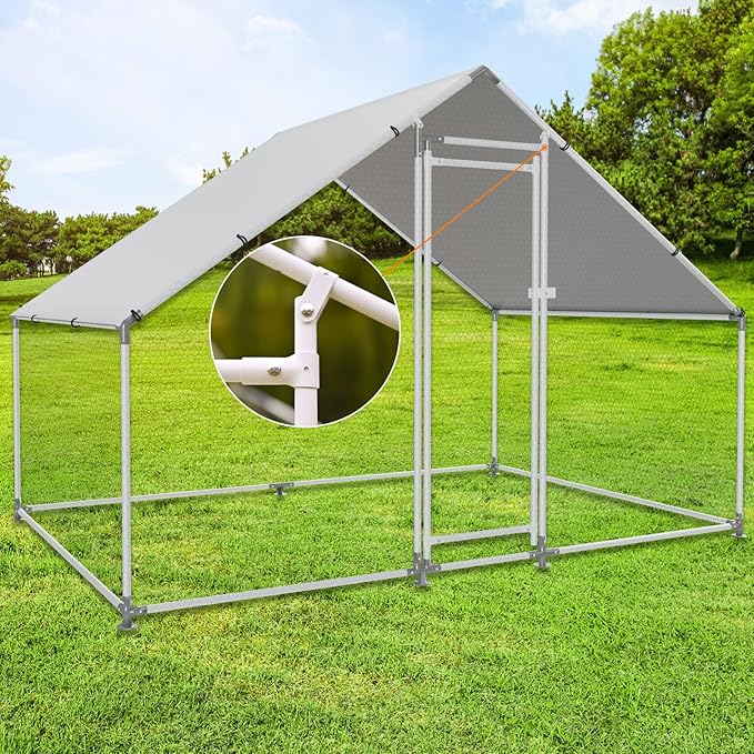 Large Metal Chicken Coop Walk-in Poultry Cage with Water-Resident and Anti-UV Cover Duck Rabbit Cat House Outdoor Chicken Run Pen with Spire Shaped Cage
