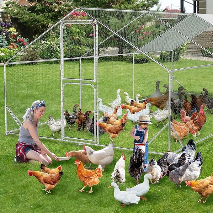 Garvee Large Metal Chicken Coop, Chicken Run with Cover, Large Chicken Pen with Double Door for Outdoor Farm Yard (19.7'L x 9.8'W x 6.6'H)