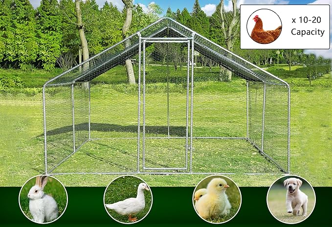 Betterhood Large Metal Chicken Coop Upgrade Tri-Supporting Wire Mesh Chicken Run,Chicken Pen with Water-Resident and Anti-UV Cover,Duck Rabbit House Outdoor(10’ W x 13’ L x 6.5’ H)
