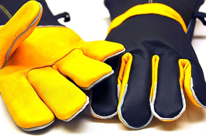 G & F Products Premium Leather Heat-Resistant Gloves – BBQ, Fireplace – Puncture, Cut, and Fire Protection with Cotton Lining and Kevlar Stitch – Durable Suede and Cowhide Leather