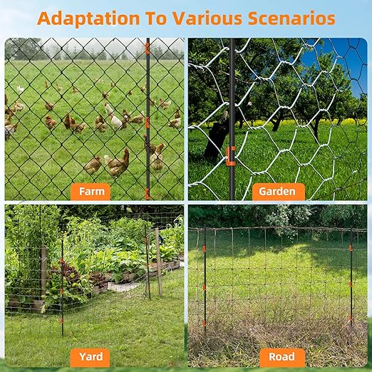 25Pcs 46Inch Portable Electric Fence Posts Kit with 75 Insulators,Temporary Electric Fencing for Containment of Chicken,Cow,Sheep & Small Animals,Easy Setup Backyard and Garden Electric Fence Stakes