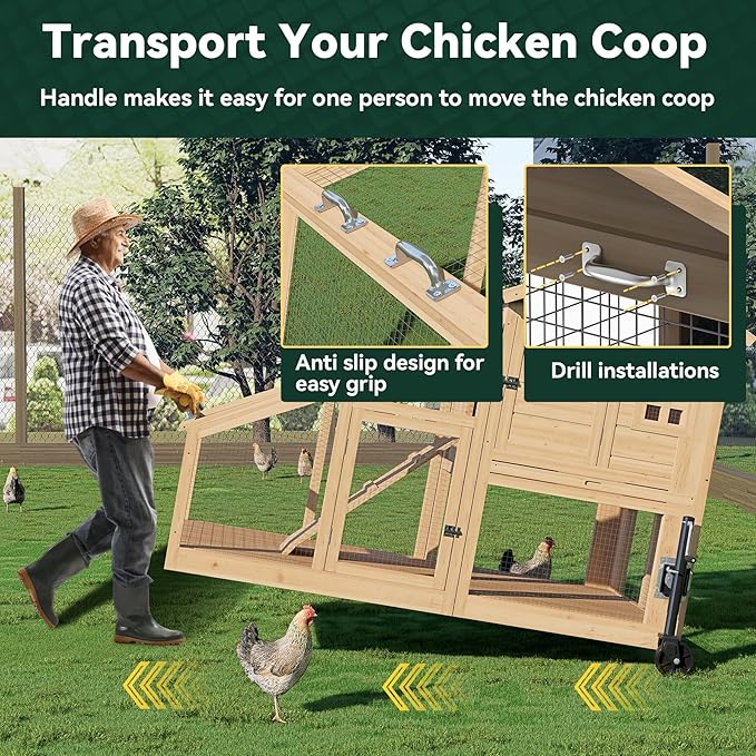 Flehomo Chicken Tractor Wheel Kit, 2 Pack Chicken Coop Wheels & Handles for Easy Movement, Chicken Caster Wheels Support up to 800 LBS, Chicken Coop Accessories, Repalcement or DIY, Easy Installation