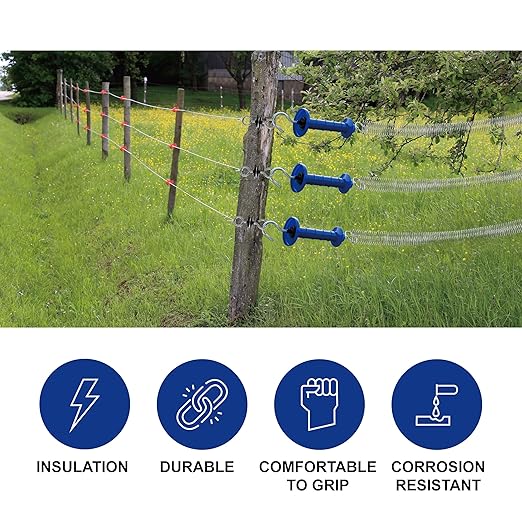 15 Pack Electric Fence Insulated Plastic gate Handle with Internal Spring and Double Ring end, Blue，for Electric Fence Gate Livestock Fence Agricultural Fencing and Pasture