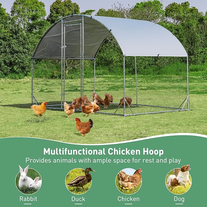 Giantex 9.2ft Metal Chicken Coop, Galvanized Walk-in Chicken Run with Waterproof Cover, Dome Shaped Poultry Cage Hen Run House Rabbits Habitat Cage for Backyard Farm Outdoor (9.2 x 6.2 ft, Dome)