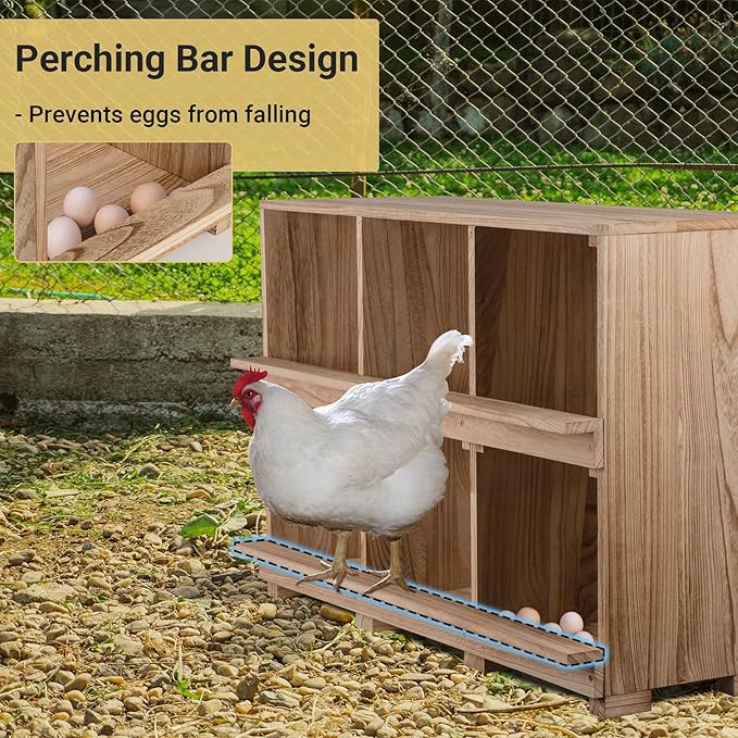 Nesting Boxes for Chickens 6 Compartment, Wall-Mounted Wooden Chicken Nesting Box, Ensuring Comfortable Egg Laying, Preventing Egg Falls, Perfect for Backyard and Poultry Farms