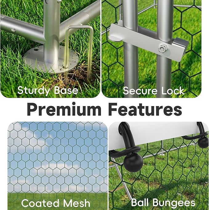 Large Metal Chicken Coop with Roosting Perch, Waterproof and UV Protection Cover, Chicken Run Outdoor Walk-in Cage Chicken Rabbit Duck Hen House for Yard Farm Use Spire Roof (10’ W x 26.2’ L x 6.4’ H)