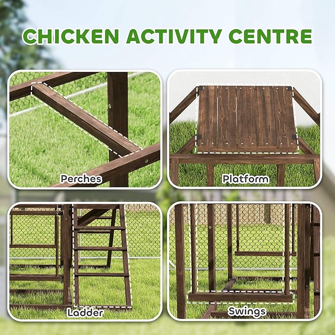 PawHut Chicken Coop Perches with Swing, Roosting Bars, Activity Play Set, Wooden Chicken Coop Accessory Toys for 4-6 Chickens, Coffee