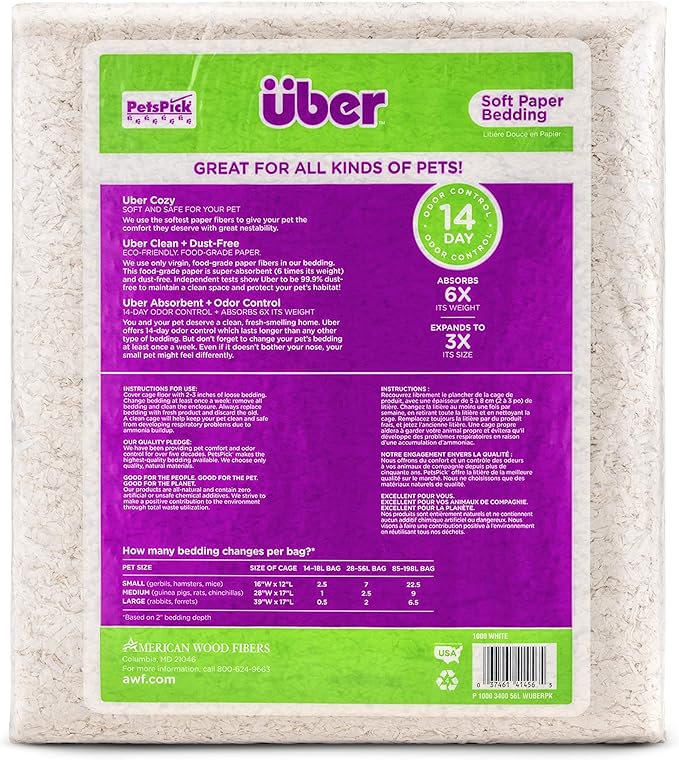 PETSPICK Uber Soft Paper Pet Bedding for Small Animals, White, 56L