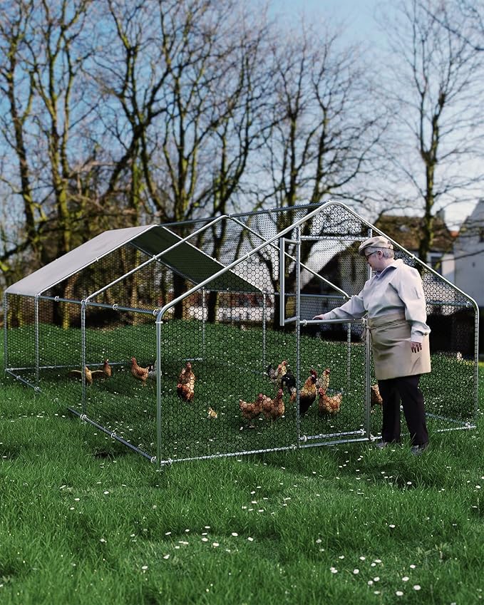 GarveeLife Chicken Coop, Large Chicken Coop for 20/30 Chickens, Metal Chicken Coop with Waterproof and Anti-UV Cover, Outdoor Chicken Coop Run, 19.7 x 9.8 x 6.4 Ft