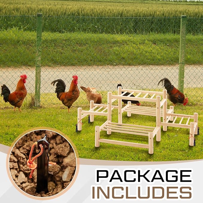 Leinuosen 5 Ladder Large Chicken Perch Ladder for Coop & Brooder Pine Wood Chick Roosting Bars with 4 Black Camping Nails, Poultry Jungle Gym Accessories