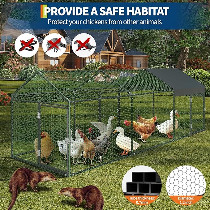 Large Metal Chicken Coop 120 in x 40 in x 40 in,Chicken Run with Waterproof Anti-UV Cover, Poultry Cage for Protecting Hens,Chickens Cages for Backyard & Farm