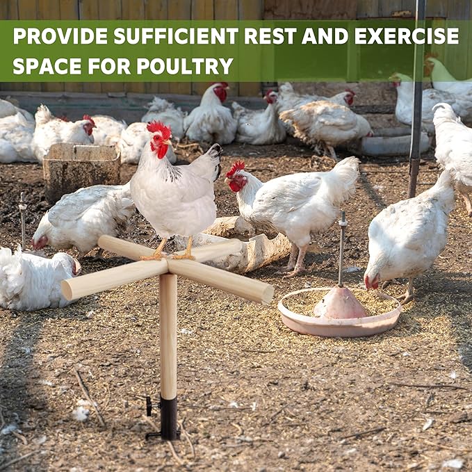 Chicken Perch Toy for Coop, Roosting Bars for Chickens in Coop, Wooden Chick Perch Stand with Metal Ground Plug, Chicken Run Toys, Chicken Coop Accessories