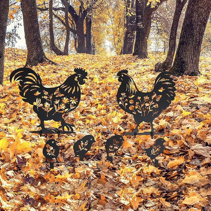 Chicken Decor, Garden Metal Stakes Gifts for Women/Men Chicken Lovers Gifts Silhouette Statues for Yard Art, Outside, Patio, Outdoor Decor, Garden Decorations, Lawn Ornaments