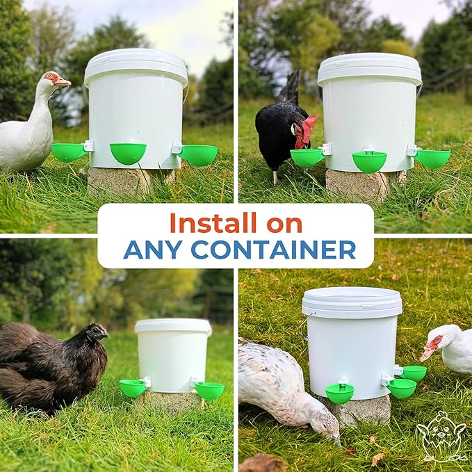 Lil'Clucker - Large Automatic Chicken Waterer Cups Suitable for Ducks, Geese, Turkeys, and Bunny Rabbit - Water Feeder Kit - Poultry Waterer (Green, 8 Pack)