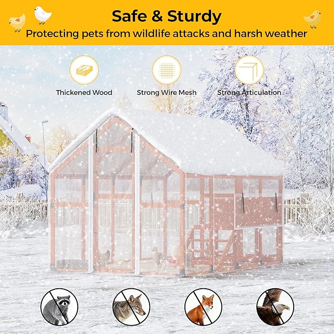 Extra Large Chicken Coop Run, Outdoor Wooden Chicken House Insulated with Waterproof Cover for Winter, 4 Nesting Boxes, Roosting Bars for 10-15 Chickens, Backyard, Farm, 9' x 6' x 6' (Orange)