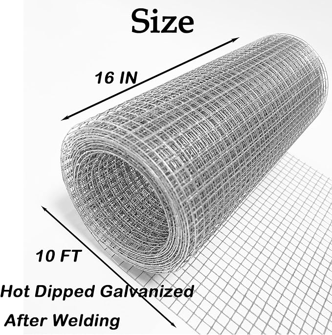 Hardware Cloth 1/4 inch 16inx10ft,Chicken Wire Mesh Fence,Galvanized After Welding 23 Gauge,Wire Mesh Roll Wire Cloth for Chicken Pen/Coop Fences, Garden Fences,Screen Meshs,Poultry Netting Cage