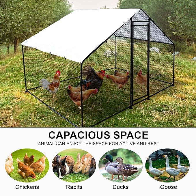 6.6'L x 9.8'W x 6.6'H Walk-in Chicken Coop Outdoor,Chicken Run, Poultry Cage Chicken Pen House, Rabbits Habitat Cage with Waterproof and Anti-Ultraviolet Cover