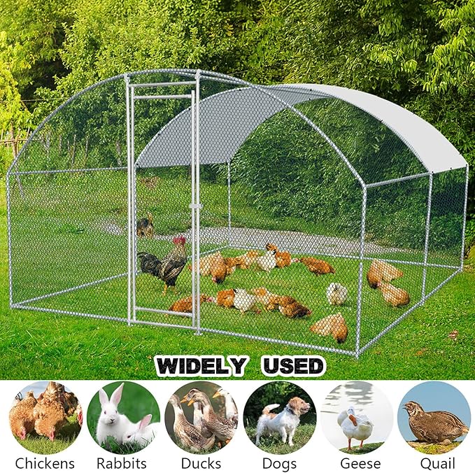 Large Metal Chicken Coop with Run, Walk-in Poultry Cage Duck Pen with Waterproof Cover, Heavy Duty Wire Mesh Pet Rabbit Dog Small Animals House for Outside,Backyard and Farm,13'Lx10'Wx6.6'H