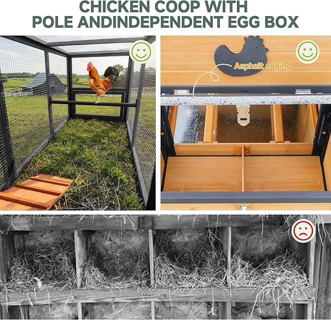 83" Large Wooden Chicken Coop with Run, Outdoor Chicken House for 4-6 Chickens, Ventilation Window & Sliding Doors, Waterproof Felt Roof, Easy-Clean Full Rear Door, Predator-Proof Latches