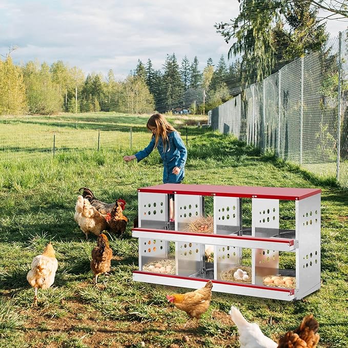 8 Compartment Chicken Nesting Boxes, Brooder Boxes Nest Box for Poultry, Heavy Hens Roosting Box with Protection, Ventilated Bottom, Durable Chicken Coop Easy to Install and Clean (Red)