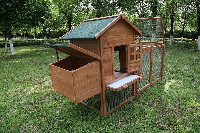 Wooden Chicken Coops Cages Poultry Pet House 80‘’ Large Two Tiers w/Egg Box Run Rabbit Hutch Enclosure Garden Backyard Cage Indoor and Outdoor Use (80 Inches)