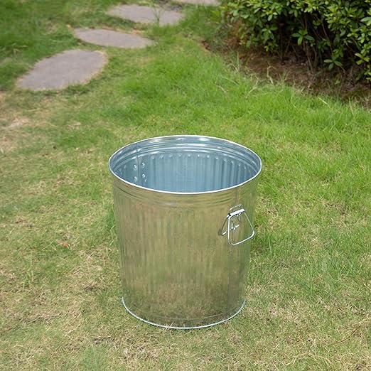 Gardenised Round Galvanized Steel, 12 Gallon Trash Can with Lid - Durable Metal Bucket for Backyard, Lawn, Garden and Yard Use - Weather-Resistant Garbage Can for Indoor and Outdoor, 16-inch