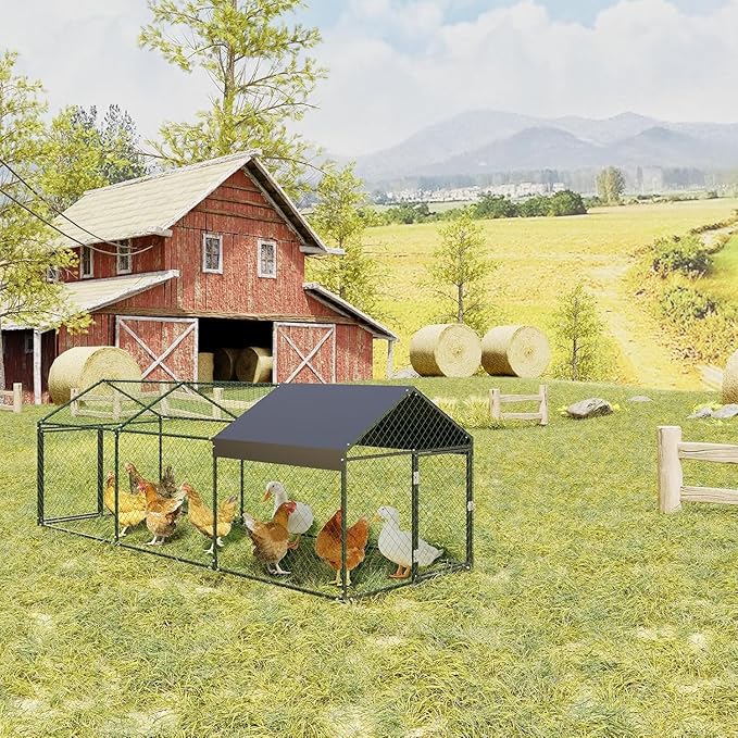 Large Metal Chicken Coop Run with Cover, 120"×40"×40" Portable Poultry Cage Walk in Hen House for Outdoor Chicken Rabbit Duck,Backyard Farm Animal Enclosure Crate Black
