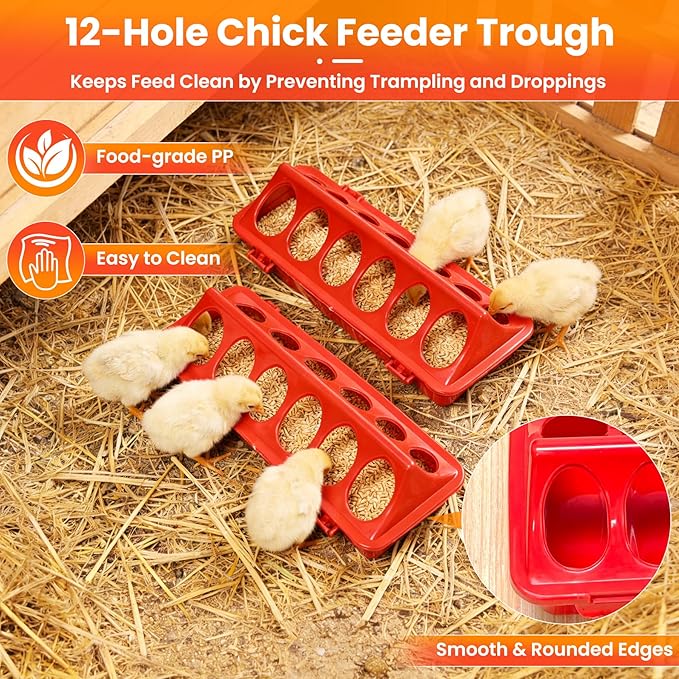 Chick Starter Kit, 2 Chick Feeders and 1.3L Automatic Waterer Set with 75W Adjustable Heat Lamp (2 Bulbs) and Stand Perch, Brooder/Coop Supplies for Baby Chicken, Duck, Quail