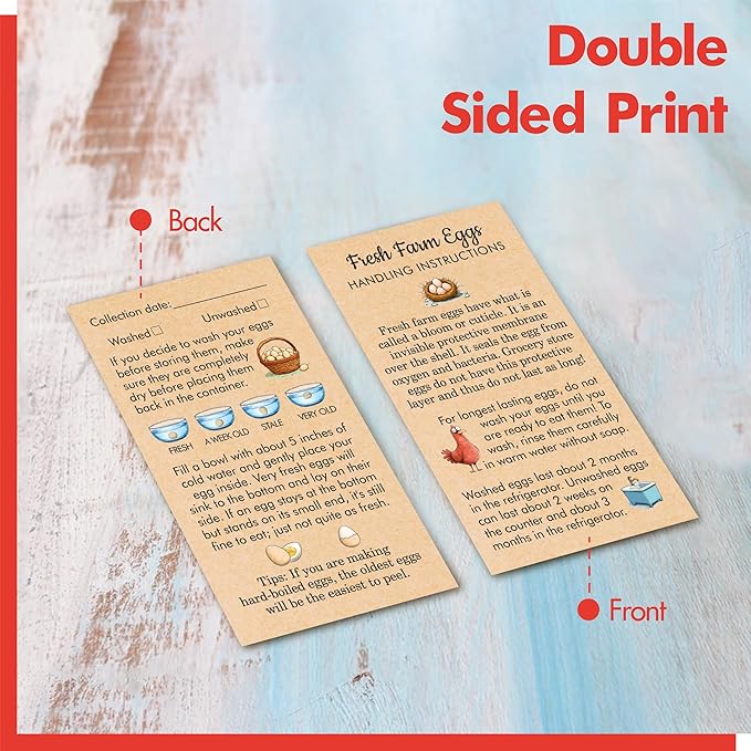 200 PCS Fresh Farm Egg Handling Instruction Cards, Double-sided Printing Egg Carton Stamp Bulk with Washed/Unwashed Fresh Egg Care Accessories Card Labels for Farm Fresh Eggs (3.5” x 2”)