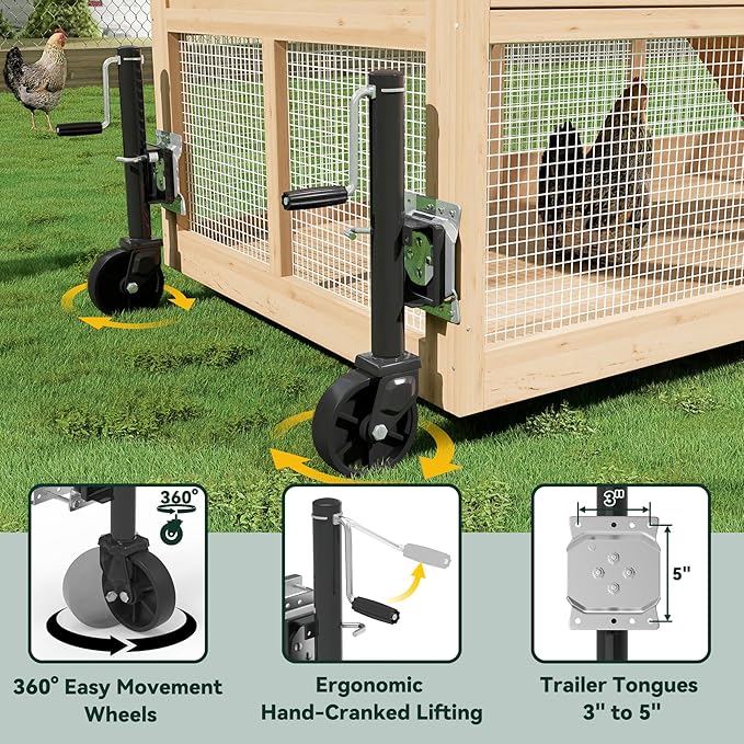 Flehomo Chicken Tractor Wheel Kit, 2 Pack Chicken Coop Wheels & Handles for Easy Movement, Chicken Caster Wheels Support up to 800 LBS, Chicken Coop Accessories, Repalcement or DIY, Easy Installation