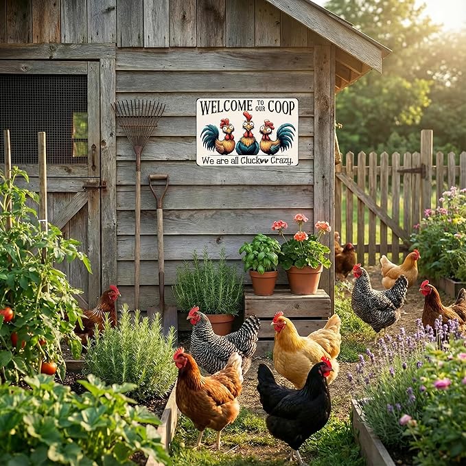 Funnysign Chicken Gifts Vintage Chicken Welcome To Our Coop Tin Sign for Chicken-Coop Farm Kitchen Garden Yard Decor 8x12 inch (3907)