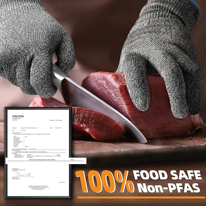 Schwer 2 Pairs ANSI A6 Cut Resistant Gloves, Food Grade Cutting Gloves for Kitchen Food Prep, Mandoline Gloves for Meat Cutting, Oyster Shucking, Knife Proof, Wood Carving, CR1401, L