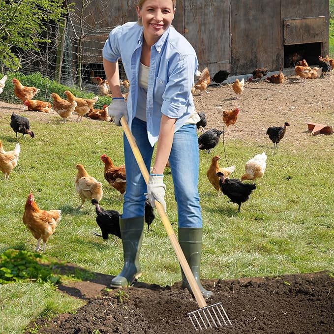 succulentlovers 2 Pack Chicken Poop Scooper & Chicken Coop Rake, Large Metal Chicken Scoop 3 in 1 Sifting Shovel Wooden Handle, Detachable Chicken Coop Cleaning Tools for Chicken Coop Accessories