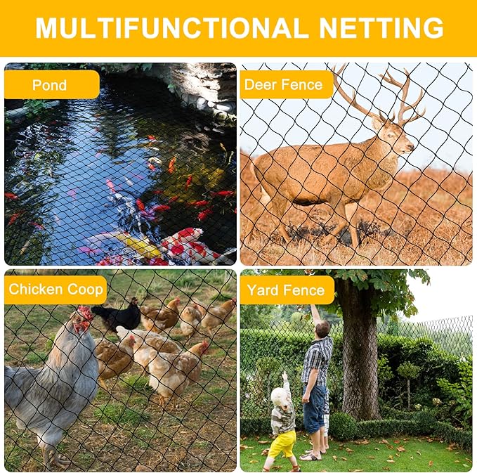 Nylon Bird Netting 50'x50' with 2.4" Square Mesh Hawk Net for Chicken Run, Poultry Netting Aviary Nets Garden Bird Net for Chicken Coop Nettings Roof Hawk Proof