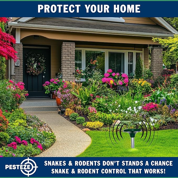 PESTEZE Solar Snake & Rodent Sound Deterrent. Auditable Sound Deters Snakes & Burrowing Rodents Like Moles, Voles Gophers, Chipmunks, Groundhogs & Woodchucks from Destroying Gardens & Vegetables