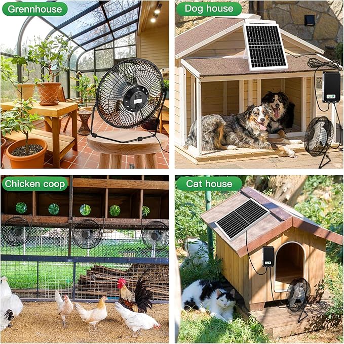 8" Solar Rechargeable Fan, 25W Solar Powered Floor Fan with 66.6 Wh Battery Backup for Outdoor Greenhouse, Chicken Coop, Pet House Air Circulation Cooling