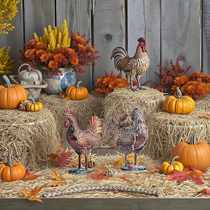 Metal Rooster Yard Decor 15.7" L x 18.8" H Large Outdoor Chicken Sculpture Yard Art Antique Copper Garden Statues for Backyard Patio Lawn Home Farmhouse Kitchen Decorations