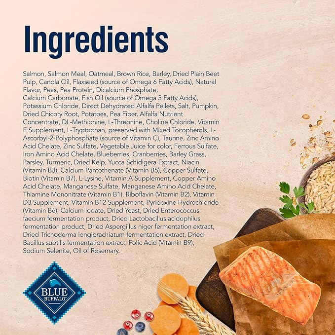 Blue Buffalo True Solutions Skin & Coat Care Natural Dry Dog Food for Adult Dogs, Salmon, 4-lb. Bag