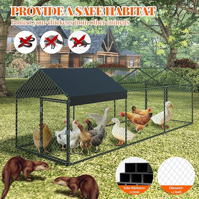 120"x40"x40" Large Walk-in Metal Chicken Coop with Waterproof Anti-UV Cover, Outdoor Chicken Run for Chickens, Ducks, Rabbits & Geese, Heavy-Duty Outdoor Enclosure, Black